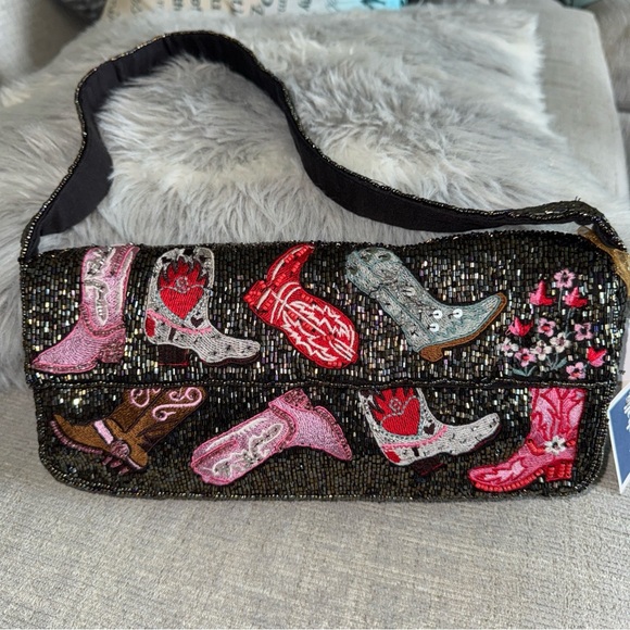 Viral Beaded Cowboy Boot Bag Made In India New - Picture 1 of 6